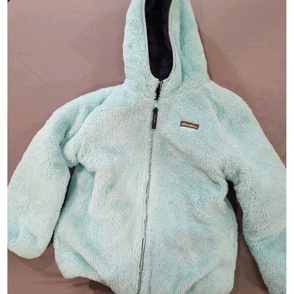 Eddie Bauer Puffer Coat Large (Size 14/16) Girls Reversible Blue Teal Logo *read - Picture 2 of 9